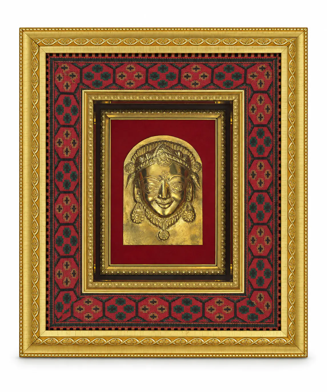 Full view of the handcrafted framed Devta Mukh on white