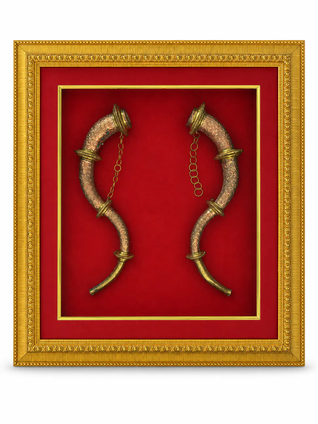 Full view of the framed paired Narsingha on white